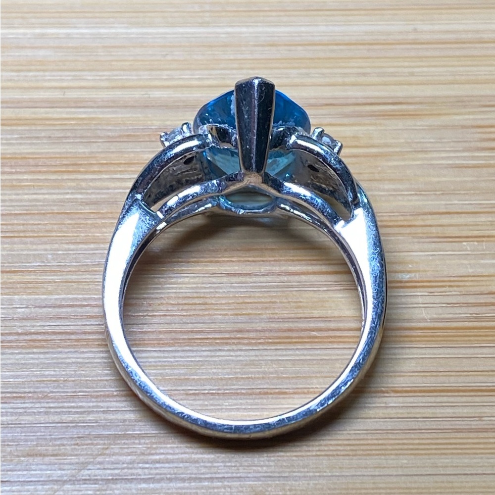 Women's Blue Stone Vintage Large Blue Topaz Silver Ring - Picture 6 of 16